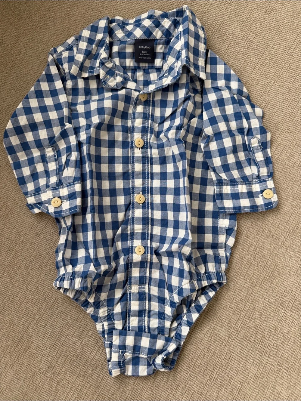 Baby GAP Blue & White Gingham Button-Front Baby Bodysuit